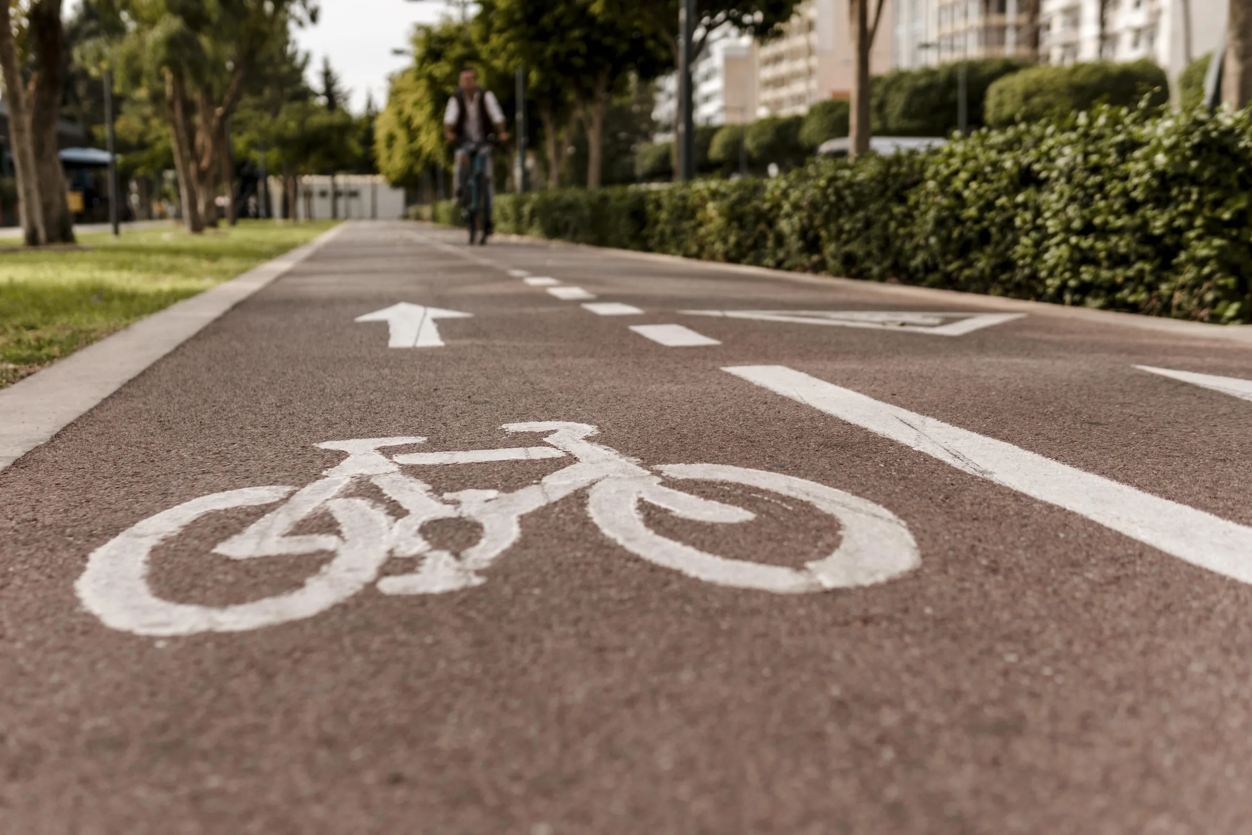 Pista ciclabile con persona che la percorre in bici