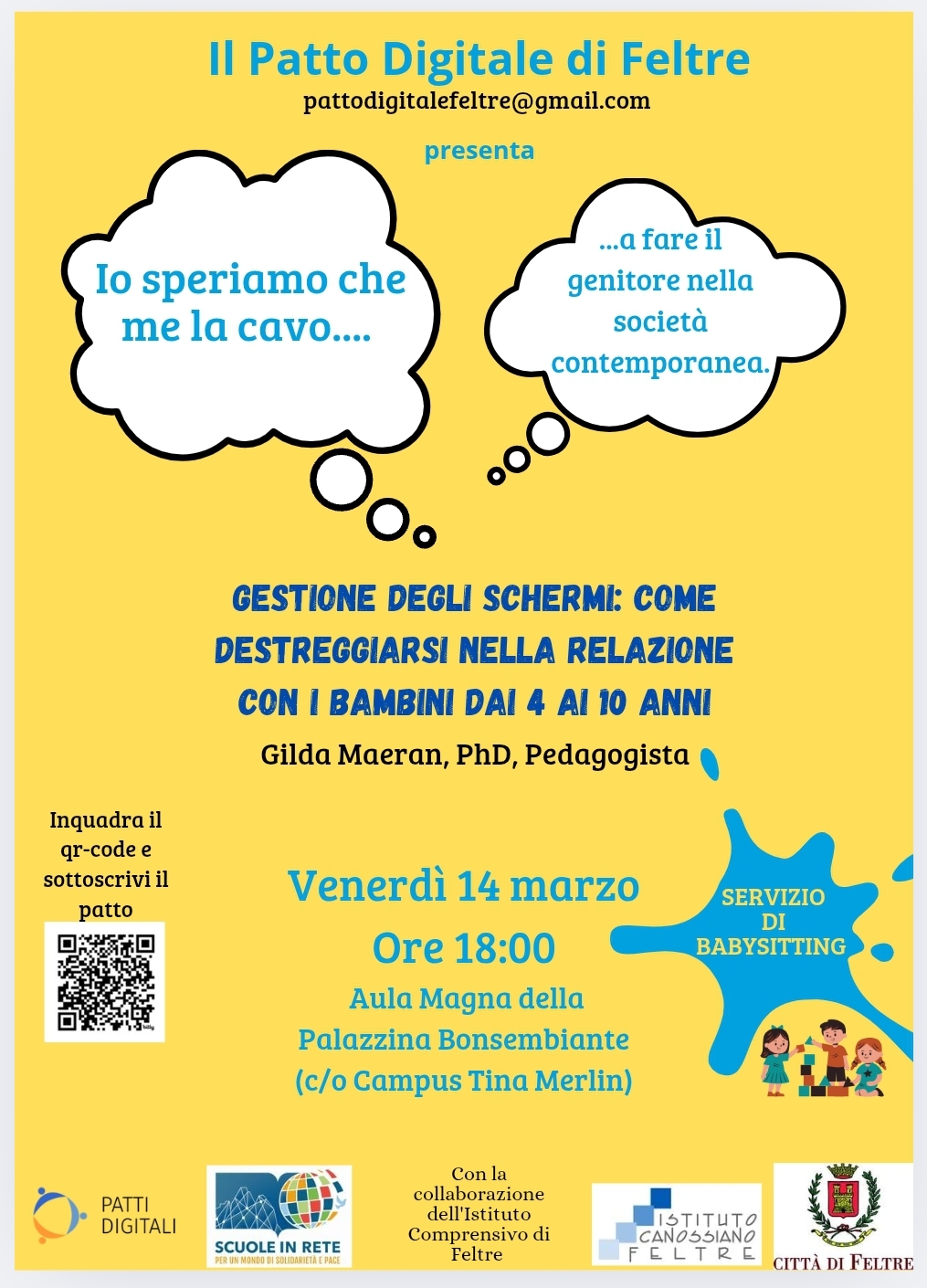 Locandina evento Patto Digitale Feltre del 14/03/2025 ore 18:00