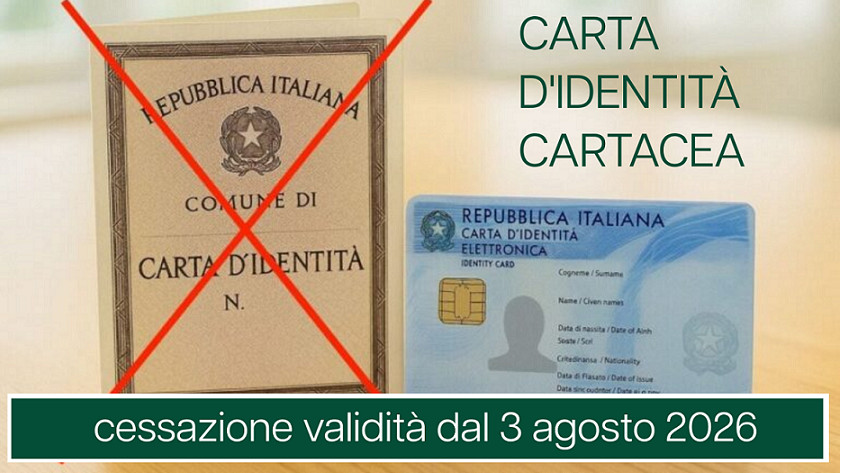 Carta d'identità cartacea - fine validità 3 agosto 2026