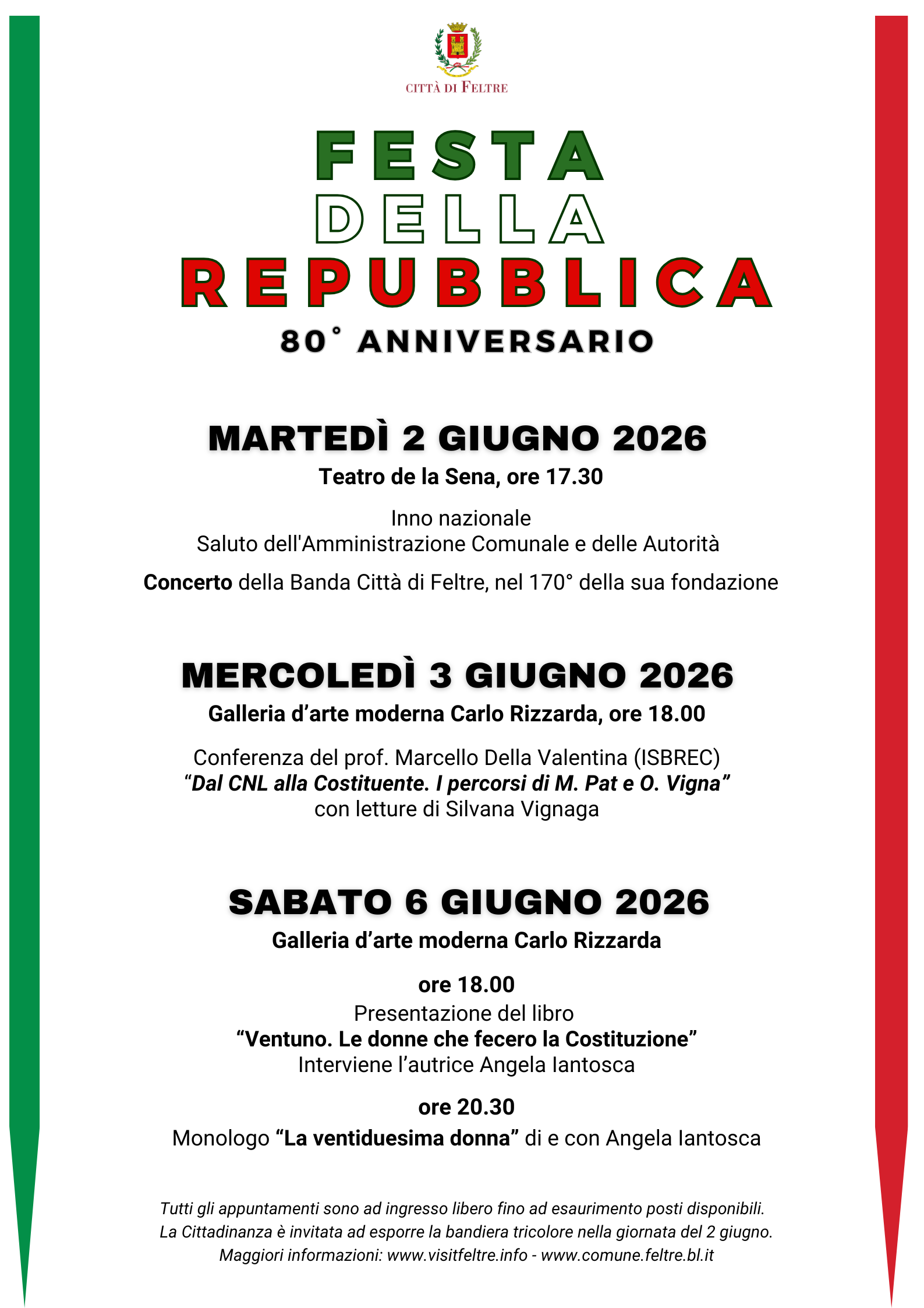 Locandina eventi in occasione della Festa della Repubblica - 2-3-6 giugno 2026