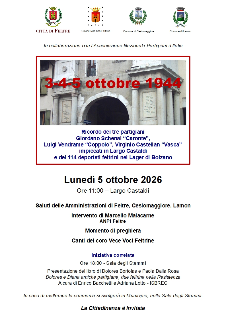 Locandina evento ricordo di tre partigiani - 05/10/2026