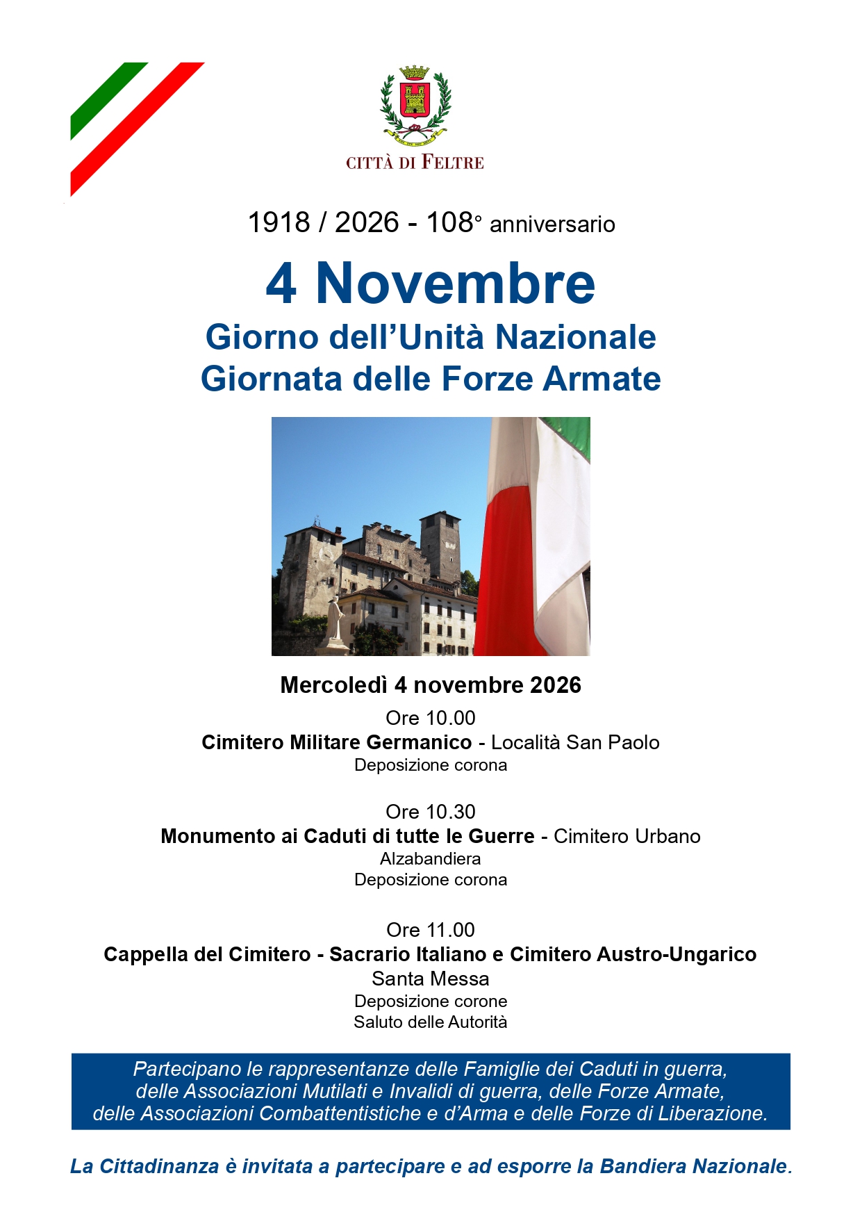 Locandina evento giorno dell'unità nazionale e delle Forze armate - 4 novembre 2026